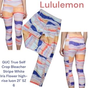 Lululemon Women's True Self Crop Bleacher Stripe White Iris Flower HR luon 21" 6